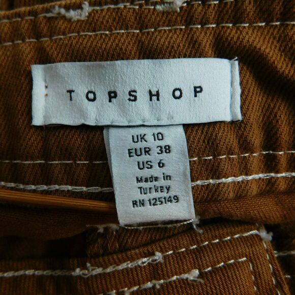Topshop High Waist Utility Denim Mini Skirt Toffee Women's Size 6 Pockets EUC! - Picture 4 of 11